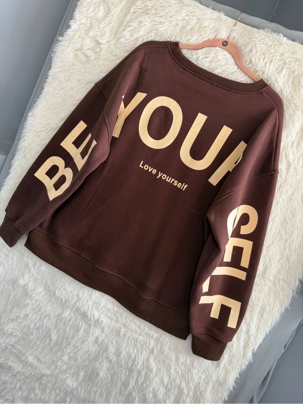 Jade by Jane Womens Oversized "Be Yourself Love Yourself" Sweatshirt L Brown